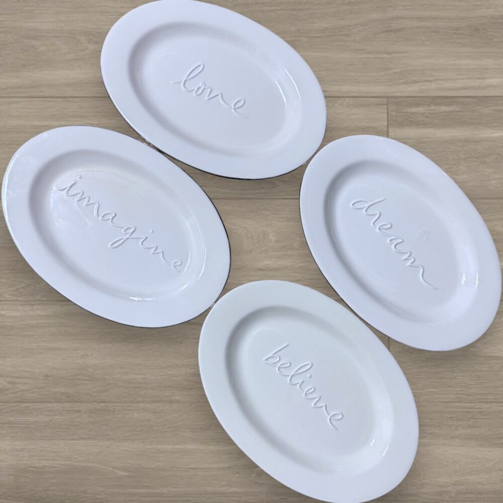 Sandra Magsamen Dept 56 White Stoneware Oval Cocktail Dessert Plates Set of 4